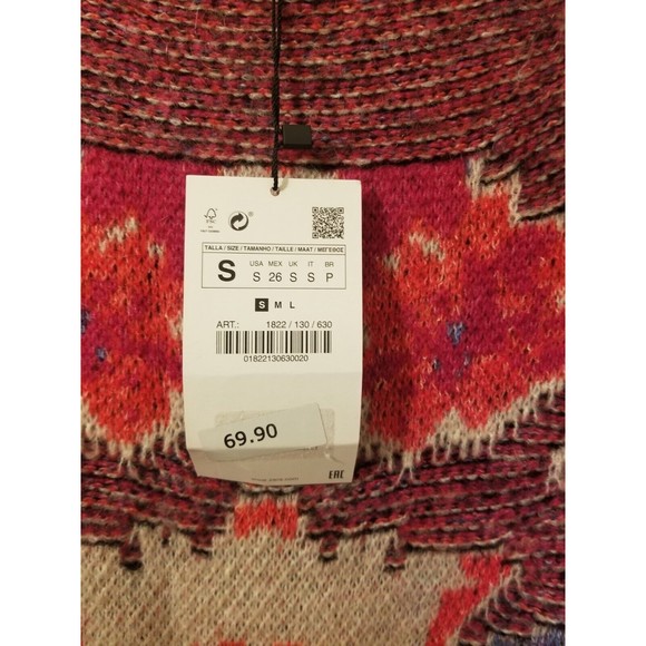 NWT Zara S red floral jacquard tunic long sweater oversize - Picture 5 of 14